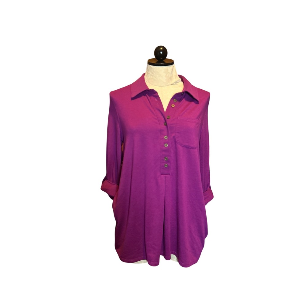 Soft Surroundings Purple Jersey Knit Button Tunic Top Long Sleeve PETITE Sz S